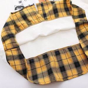Japanese Cat Plaid Fake Two-Piece Sweatshirt