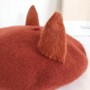 Japanese New Cute Fox Ear Caramel Woolen Beret Caps C00061 Hats&caps