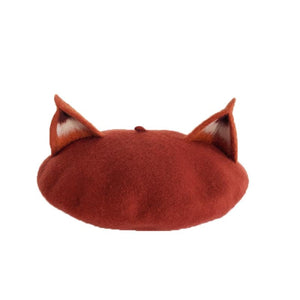 Japanese New Cute Fox Ear Caramel Woolen Beret Caps C00061 Teen Fixed 51-54Cm Hats&caps