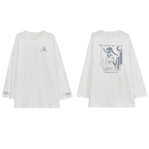 Japanese Reflective Print Buckle Oversized Sweatshirt J40235 White / S