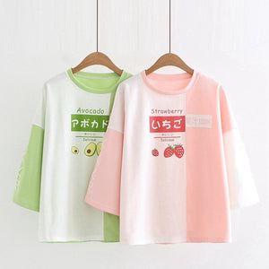 Japanese Strawberry Avocado Delicious Color Block T-Shirt J20097 T-Shirt