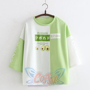 Japanese Strawberry Avocado Delicious Color Block T-Shirt J20097 Green / One Size T-Shirt
