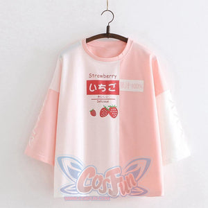 Japanese Strawberry Avocado Delicious Color Block T-Shirt J20097 Pink / One Size T-Shirt