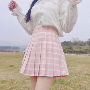 Japanese Sweet Pleated Tuck Plaid Mini Skirt Mp006161