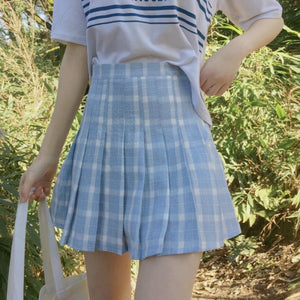 Japanese Sweet Pleated Tuck Plaid Mini Skirt Mp006161 Blue / S