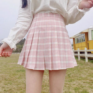 Japanese Sweet Pleated Tuck Plaid Mini Skirt Mp006161 Pink / S