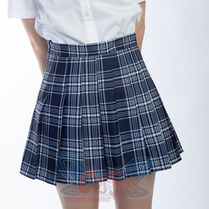 Jk High Waist Pleated Skirts C00169 Dark Blue Plaid / S School Uniform