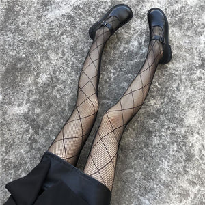Jk Mesh Black Stockings Women Pantyhose Ultra-Thin Sexy Fishnet J50006 Large Grid / One Size