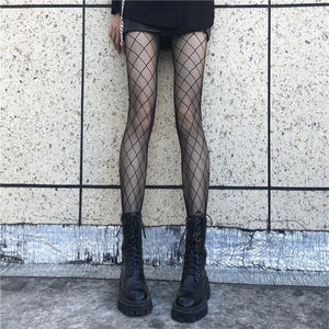 Jk Mesh Black Stockings Women Pantyhose Ultra-Thin Sexy Fishnet J50006 Small Grid / One Size