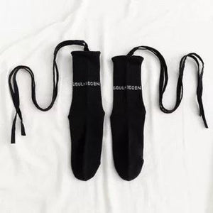 Jk Socks Tied Strip Thin Summer Kawaii Black With Word / One Size Stockings&socks