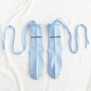 Jk Socks Tied Strip Thin Summer Kawaii Blue With Word / One Size Stockings&socks