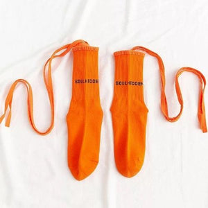 Jk Socks Tied Strip Thin Summer Kawaii Orange With Word / One Size Stockings&socks