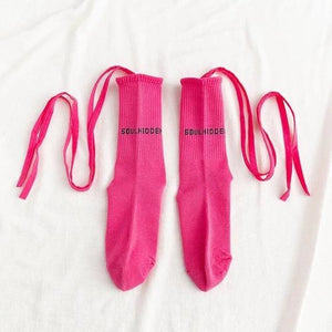 Jk Socks Tied Strip Thin Summer Kawaii Pink With Word / One Size Stockings&socks