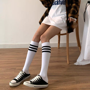 Jk Stockings Classic Stripe Socks Calf Length White / One Size Stockings&socks