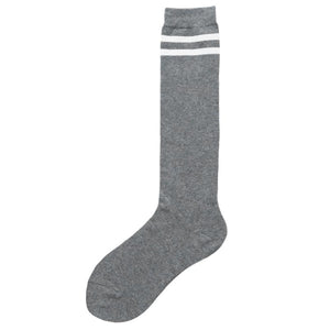 Jk Stockings Solid Color Socks Calf Length Grey Stripe / One Size Stockings&socks