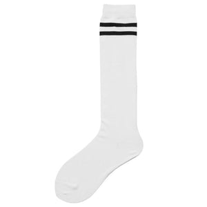 Jk Stockings Solid Color Socks Calf Length White Stripe / One Size Stockings&socks