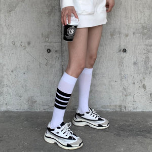 Jk Stockings Solid Color Stripe Socks Calf Length White / One Size Stockings&socks