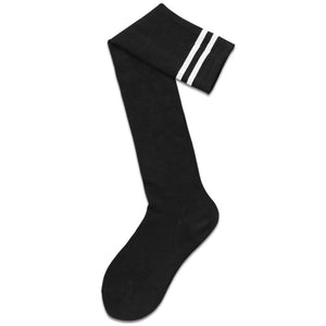 Jk Stockings Solid Color Stripe Socks Thigh High Black / One Size Stockings&socks