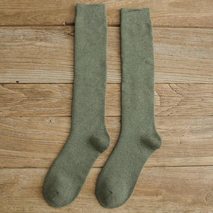 Jk Stockings Solid Color Thick Socks Calf Length Green / One Size Stockings&socks