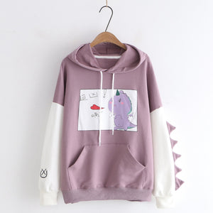 Kawaii Cartoon Dinosaur Print Hoodie Purple / M Sweatshirt