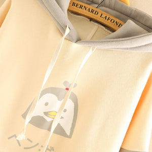 Kawaii Cartoon Penguin Brushed Hoodie Sweatshirt