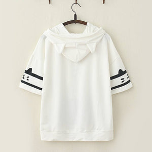 Kawaii Cat Paw Drawstring Summer Hooded T-Shirt J20090 T-Shirt