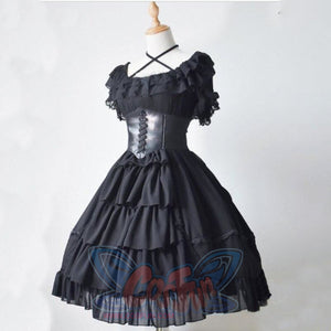 Lace Ball Gown Medieval Dress Gothic Palace Princess Lolita Women Retro Cosplay J30087 Black / S