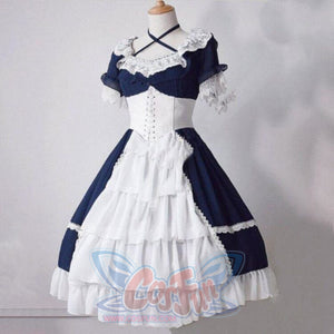 Lace Ball Gown Medieval Dress Gothic Palace Princess Lolita Women Retro Cosplay J30087 Blue / S