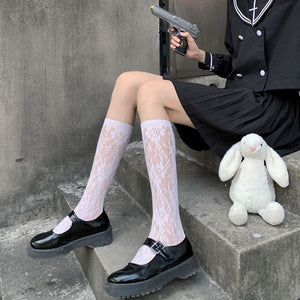 Lace Lolita Calf Length Socks Women Jk Japanese Stockings White / One Size Stockings&socks