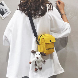 Letter Frog Puppy Duck Accessory Zipper Canvas Crossboby Bag Crossbody