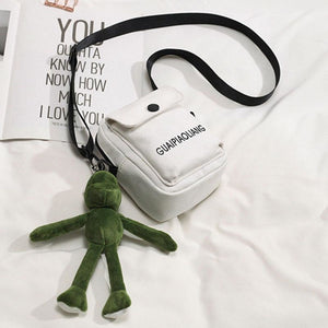 Letter Frog Puppy Duck Accessory Zipper Canvas Crossboby Bag White / One Size Crossbody
