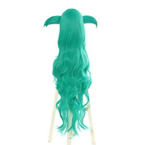 Lol The Starchild Star Guardians Soraka Cosplay Wigs And Ears Halloween Wavy Hair Green1 / 38Inches