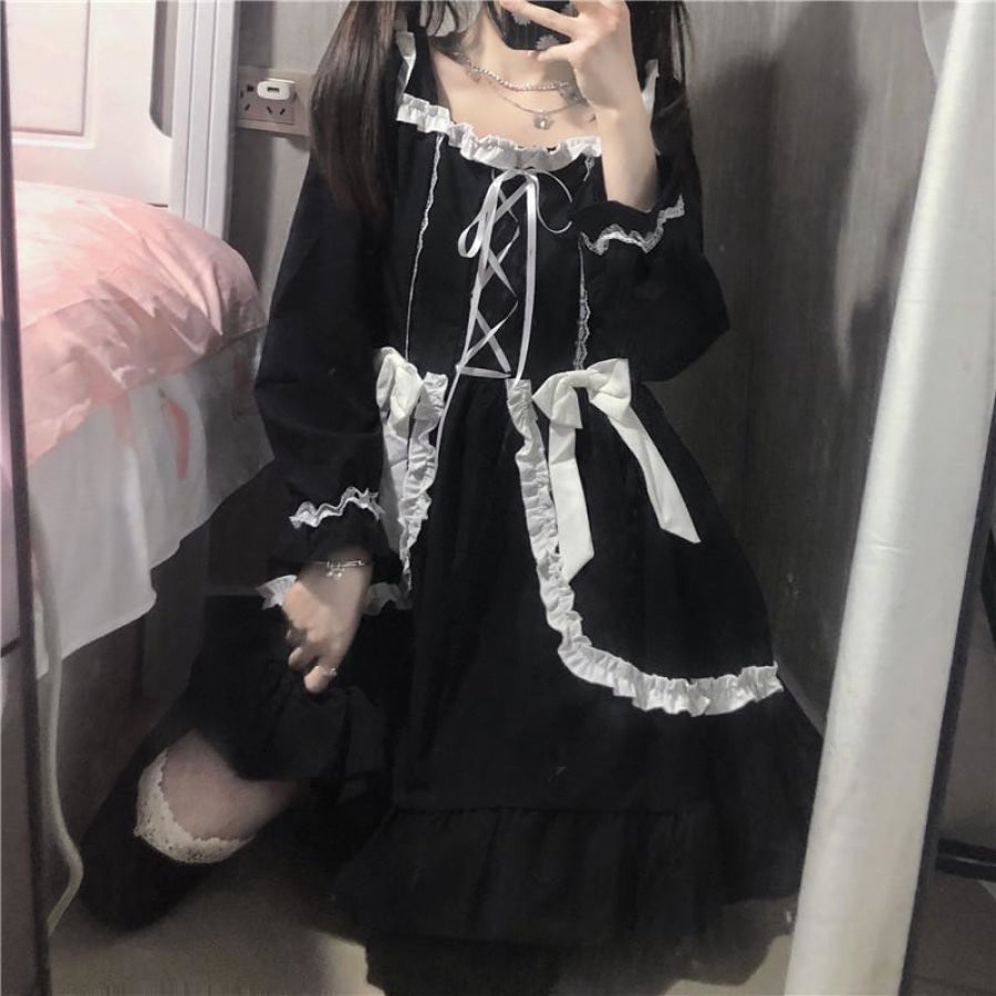Lolita Long-sleeved Gothic Lolita Skirt Dark Maid Dress Kawaii