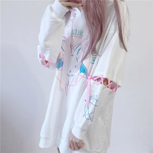 Loose Lace Up Sleeves Rabbit Hoodie Mp005932 Sweatshirt
