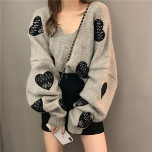 Love Heart Embroidery Ecg Loose Sweater Mp005940 Gray / One Size Sweatshirt