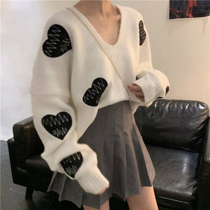 Love Heart Embroidery Ecg Loose Sweater Mp005940 White / One Size Sweatshirt