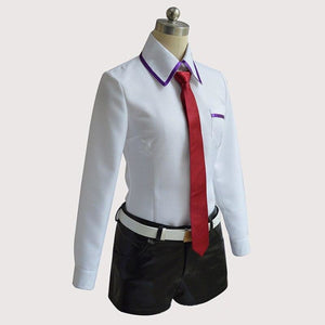 Makise Kurisu Steins Gate Cosplay Costume Japanese Anime Uniform Shirt Tie Short Belt / One Size