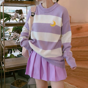 Moon Embroidery Stripe Sweater Mp006162 Sweatshirt