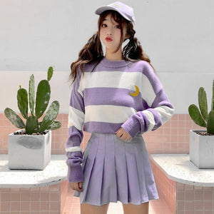 Moon Embroidery Stripe Sweater Mp006162 Sweatshirt