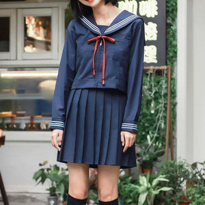 Navy Sailor School Uniform Long Sleeve Shirt+Short Skirt / S