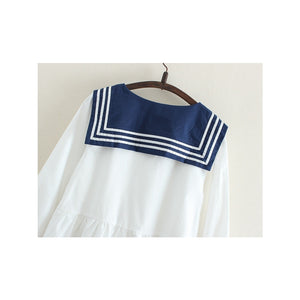 Navy Striped Cat Embroideryed Pocket Dress J40188