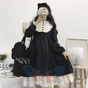 O-Neck High Waist Contrast-Color Ruffled Sweet Lolita Dress Kawaii Clothing J30089