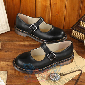 Old-Fashioned Retro Mary Jane Leather Shoes C00128 Black / 34
