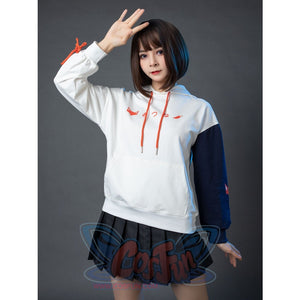 Patchwork-Inspired Fox Print Lace-Up Ears Hoodie Sweatshirt Mp005915 White / M