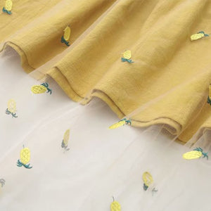 Pineapple Embroidery Polo Mesh Smocking Dress