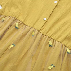 Pineapple Embroidery Polo Mesh Smocking Dress