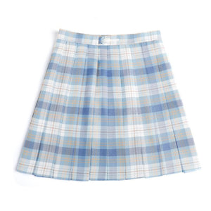Plaid Jk Uniform A-Line Hight Waist Pleated Skirt Blue / Xs