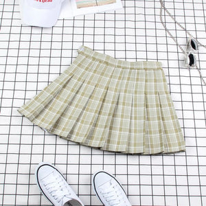 Plaid Uniform A-Line Hight Waist Pleated Skirt C00025 Green / S