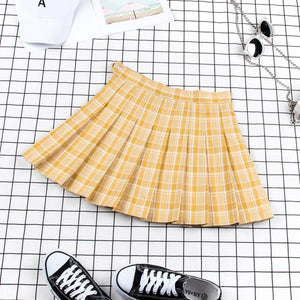 Plaid Uniform A-Line Hight Waist Pleated Skirt C00025 Yellow / S