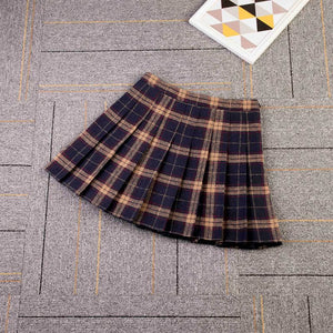 Plaid Uniform A-Line Hight Waist Pleated Skirt Khaki / S